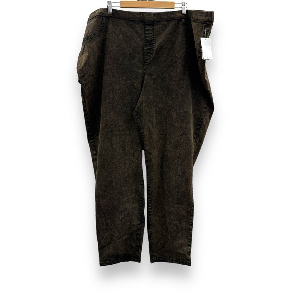 Logo Lori Goldstein Faded Brown High Rise Straight Leg Pull On Pants Sz 30WT NEW